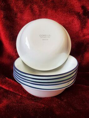 Corelle Vitrelle 6 pc Cereal Bowl with Navy Blue Rim Bundle